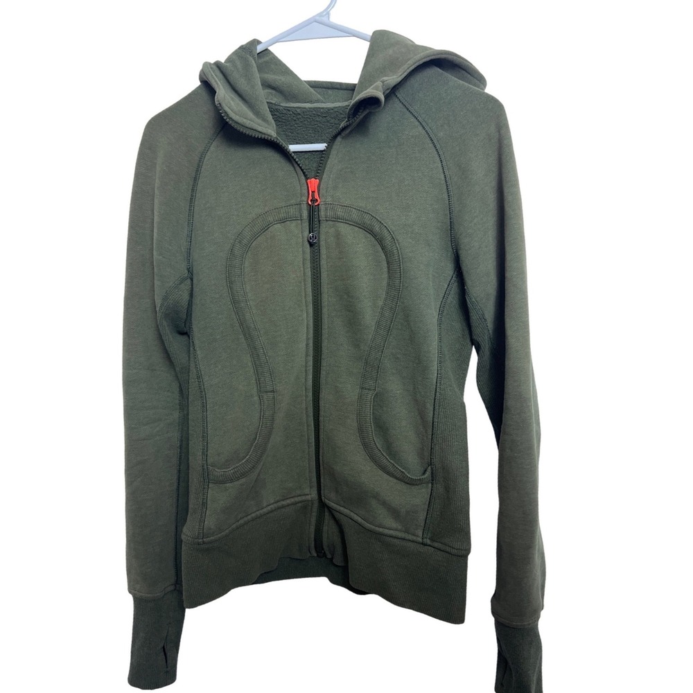 Lululemon Scuba Full Zip Hoodie Olive Green Thumbholes 4 Workout Cozy Earthy Y2K